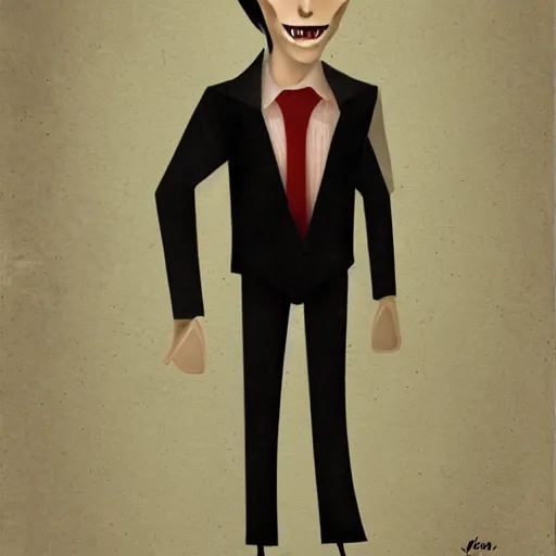 Image similar to a vampire in a business suit, character portrait, concept art, mixed media art by john van fleet