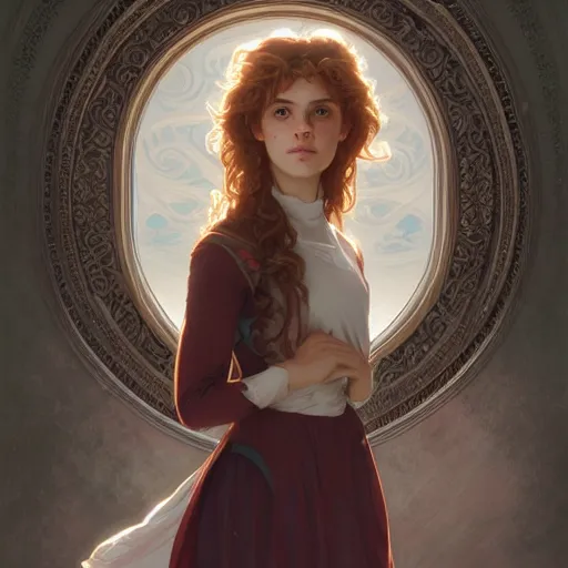 Image similar to hermione, intricate, elegant, highly detailed, digital painting, artstation, concept art, smooth, sharp focus, illustration, art by artgerm and greg rutkowski and alphonse mucha and william - adolphe bouguereau