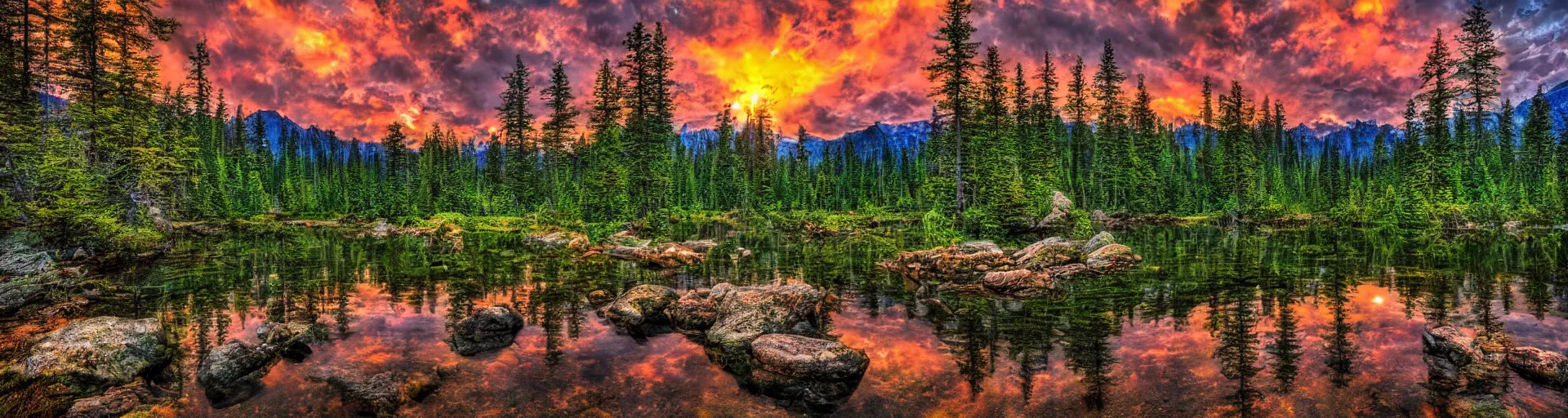 Prompt: beautiful forest mountain landscape of usa with a majestic sunrise, art, high detail, high definition, photorealistic, hdr,