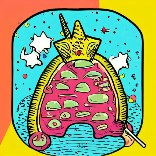 Prompt: pop - wonder - nft alien - meat half - tone - art of a unicorn wading through the goopy - muck and slithering about the castle side delights on a melted cheesy day in a hand - drawn vector, svg, cult - classic - comic - style