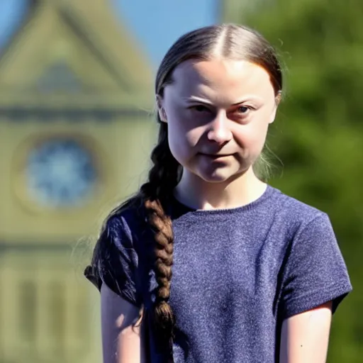 Image similar to photo of greta thunberg standing on top of a very tall tower