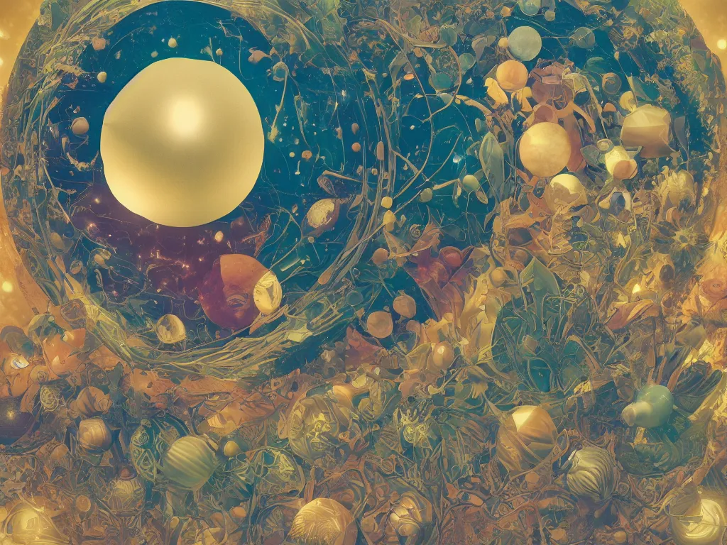 Image similar to 3 d render, sunlight study, the universe is a spheroid region 7 0 5 meters in diameter, art nouveau, by maria sibylla merian and ( ( ( ( ( lisa frank ) ) ) ) ), 8 k, sharp focus, octane render