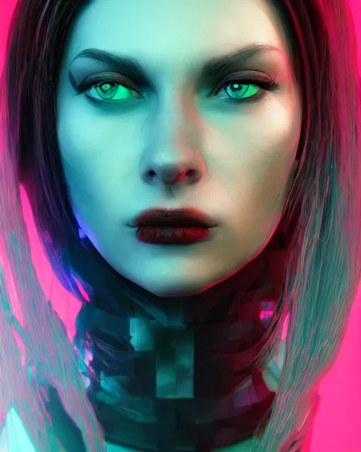 Prompt: a glitch art character portrait of female rogue a. i. trending on artstation deviantart pinterest hyper detailed photorealistic highlights and shadow hd 8 k post - processing high resolution