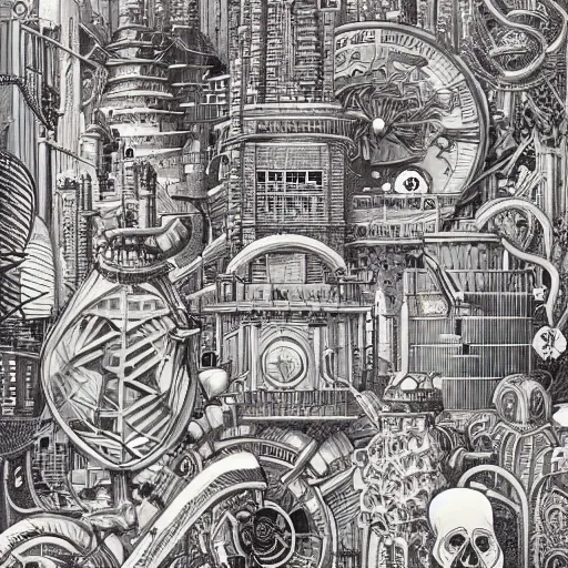 Prompt: future cityscape with muted colors by Joe Fenton and Ernst Haeckel