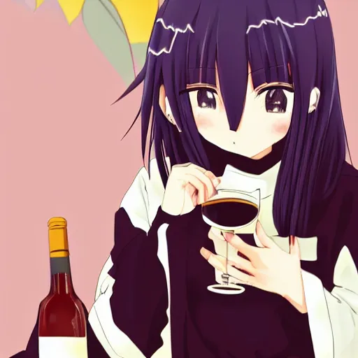 Prompt: anime manga menhera chan boymoder black hoodie brown eyes and hair, drinking wine