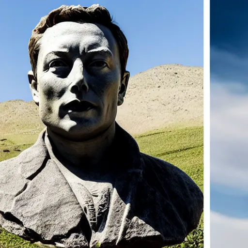 Prompt: A ancient stone bust of Elon Musk is found raising time-travel concerns