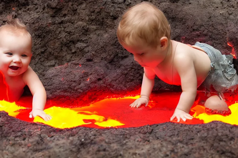 Prompt: toddlers playing in lava, 4k