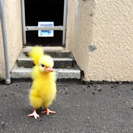 Image similar to cute baby chick dressed as a jail prisioner