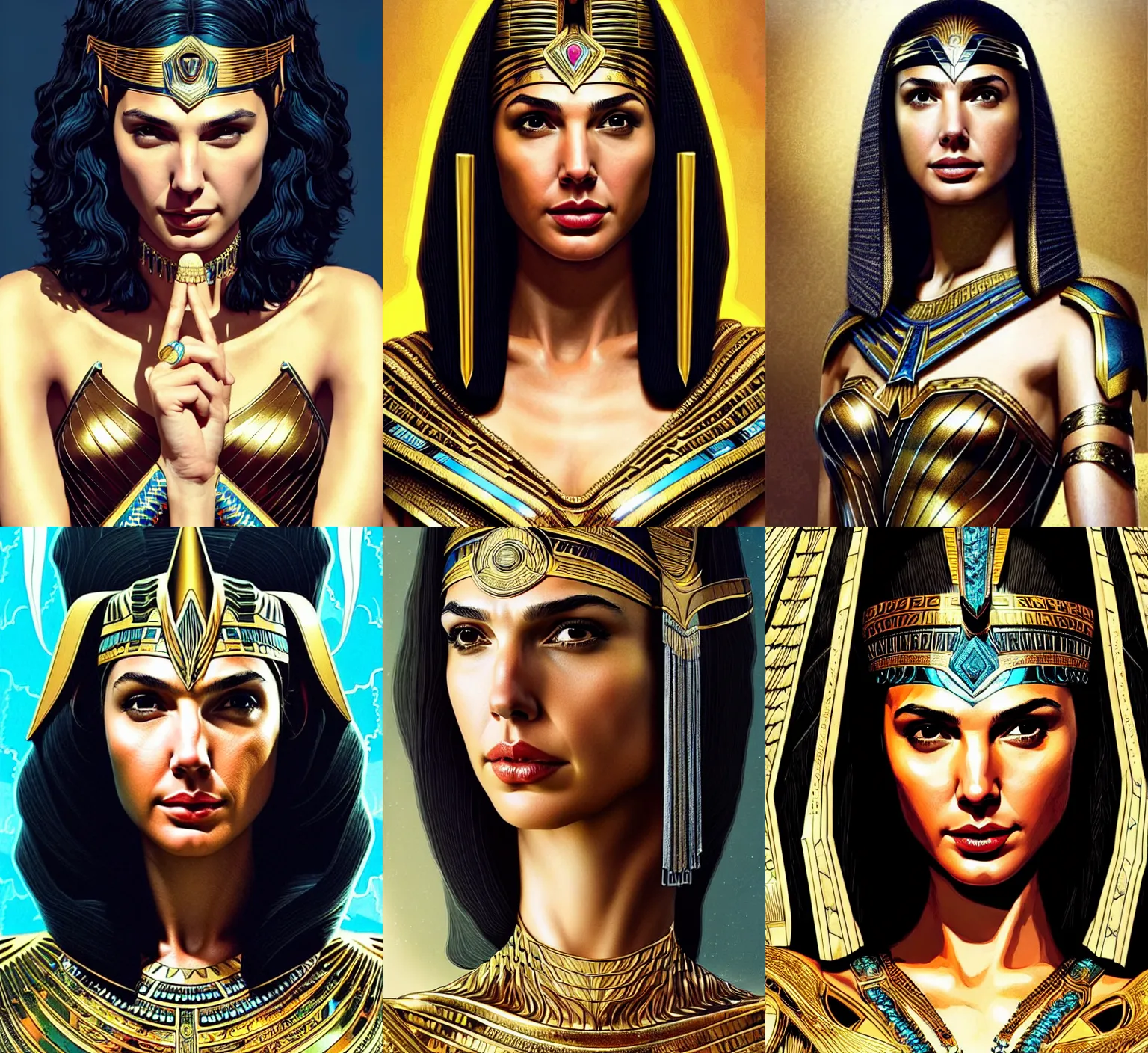 Prompt: portrait of gal gadot as cleopatra!, intricate, elegant, highly detailed, glamor pose, concept art, smooth, sharp focus, promotional image, art by wlop and victo ngai, detailed face, movie still frame
