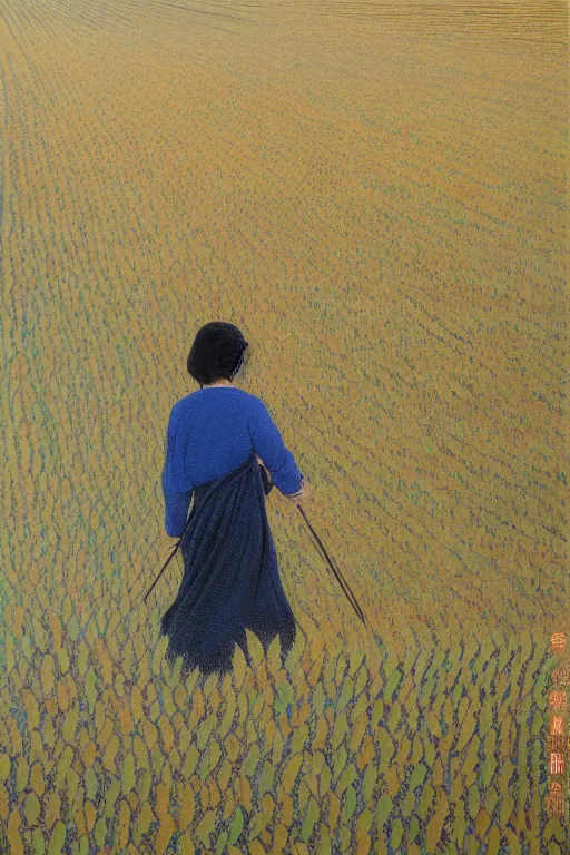 Image similar to cat farmer, walking in the wheat field, nature landscape on the background, fenghua zhong, sharp deep, oil art