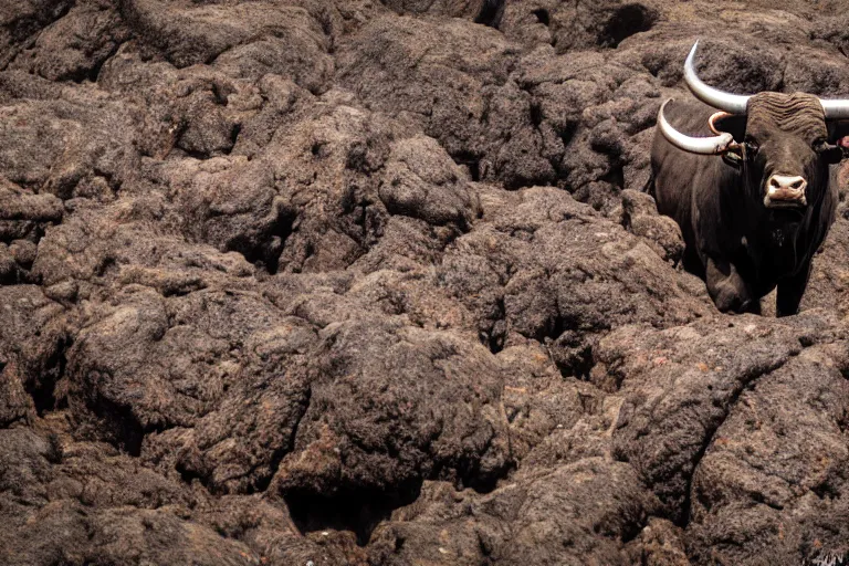 Image similar to wildlife photography bull made of lava by Emmanuel Lubezki