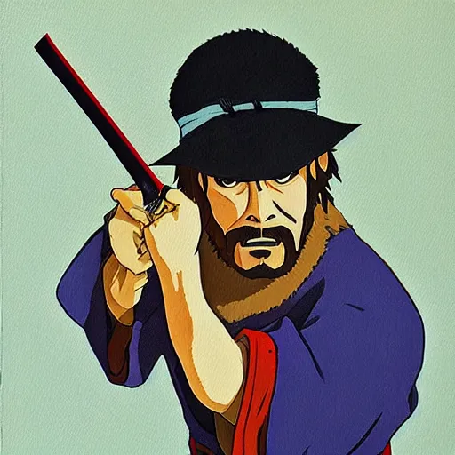 Prompt: chuck norris samurai by studio ghibli painting