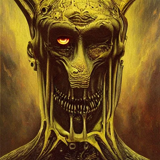 Prompt: space pazuzu, oil painting by giger, mobius and beksinski