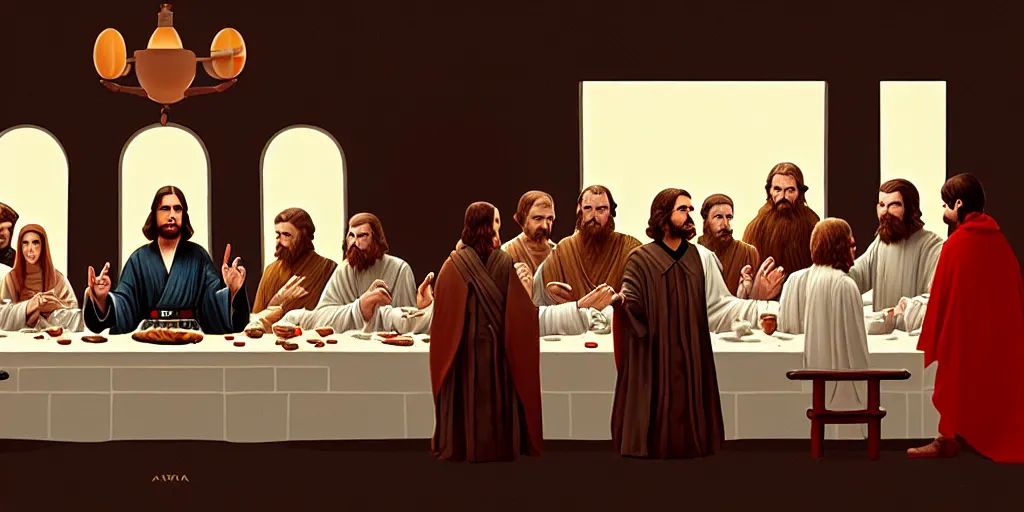 Prompt: star wars last supper by wes anderson, digital painting, trending on artstation, sharp focus, 4 k