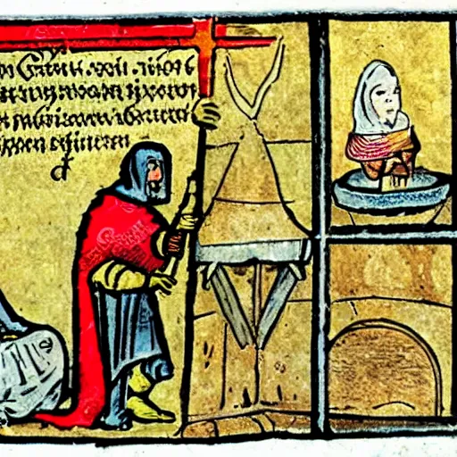 Prompt: a comic strip from medieval age,