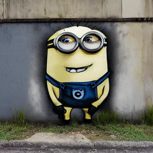 Image similar to Graffiti of a minion by Banksy