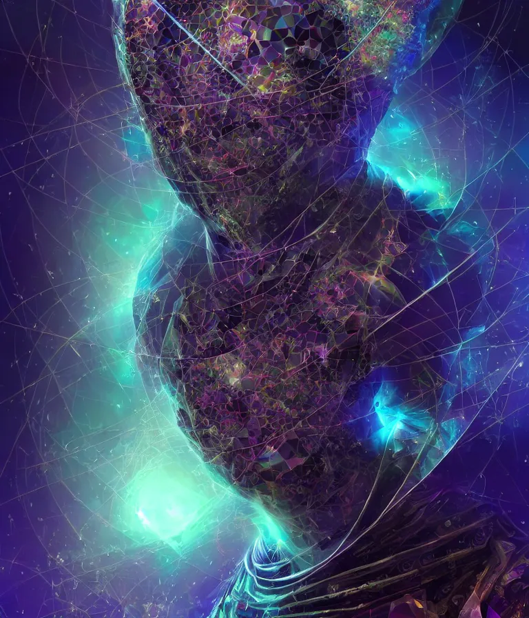 Image similar to front!!! shot of a court jester!!! character, mesmerizing fractal hypercubes, dark holography!!!, future, metallic nebula, crystalline edges, polygonal, elegant, highly detailed, centered, (((artstation, concept art, jagged, sharp focus, artgerm, Tomasz Alen Kopera, Peter Mohrbacher, donato giancola, Joseph Christian Leyendecker, WLOP, Boris Vallejo))), ((raytracing)), mugshot!!!!!, ugly!!!!!!, octane render, nvidia raytracing demo, octane render, nvidia raytracing demo, octane render, nvidia raytracing demo, 8K