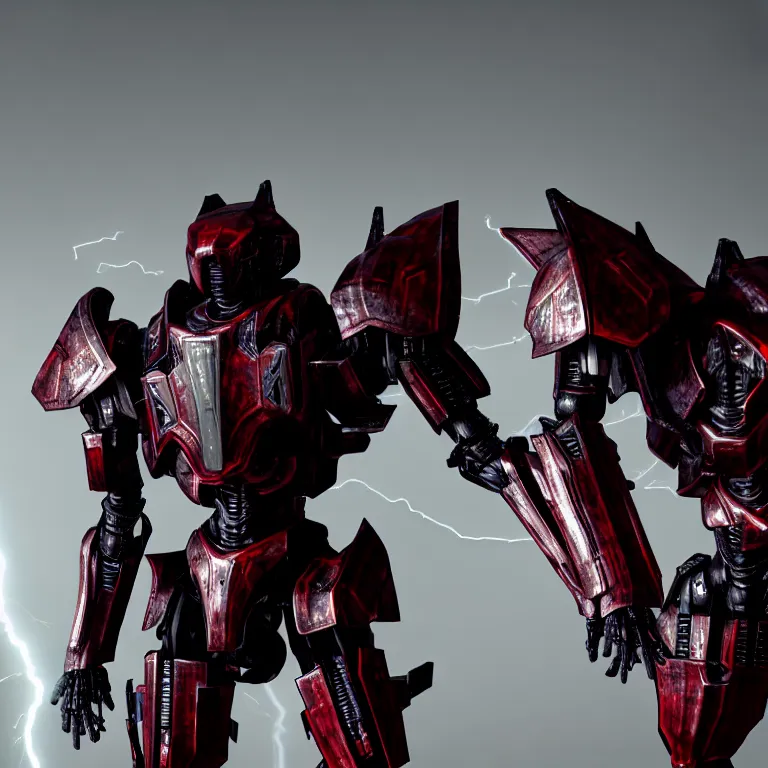 Prompt: hyper detailed 8 k cg cinematic still, rendering with volumetric lightning and ray tracing, crimson skinny full body armored core, weathering armor plating, endoekeleton exposure