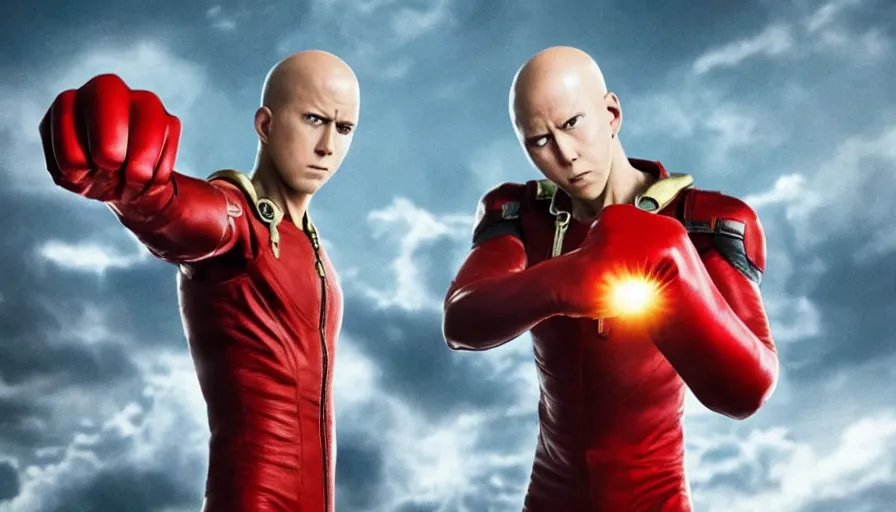 Prompt: film still from the new live - action netflix movie adaptation,'one punch man'
