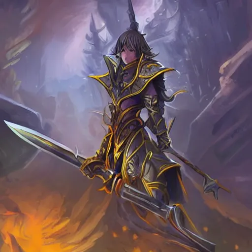 Image similar to yellow broad sword, giant sword, war blade weapon, magic the gathering art, fantasy game art style, league of legends style art