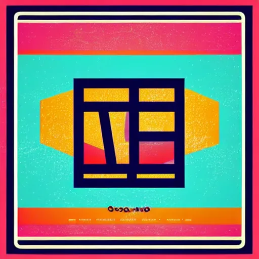 Prompt: square LP album cover design with bright and colourful vintage typographic Japanese kanji, layout design, illustrator vector graphics