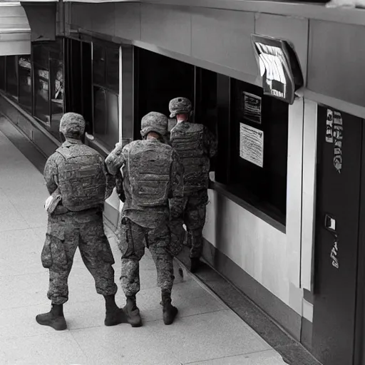 Image similar to FBI soldiers hiding behind a subway counter