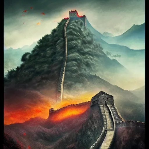 Prompt: The Great Wall of Mordor, top post of all time on /r/ImaginaryLandscapes subreddit