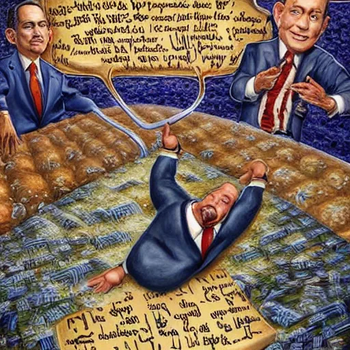 Image similar to benjamin netanyahu's dream conundrum, highly detalied, by michael cheval