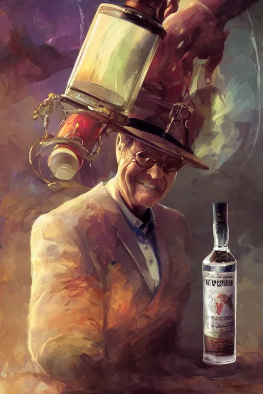 Image similar to a ship in a bottle but instead of a ship it is jack nicholson in the bottle, a young jack nicholson, fancy whiskey bottle, hyper detailed, digital art, artstation, cinematic lighting, studio quality, smooth render, by peter mohrbacher, hajime sorayama, boris vallejo, craig mullins