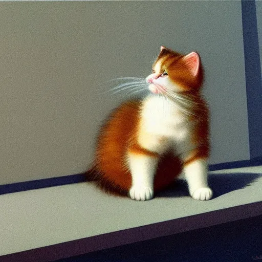 Prompt: hyper realistic cute [[[[fluffy]]]] calico kitten by Edward Hopper and James Gilleard, Zdzislaw Beksisnski, higly detailed