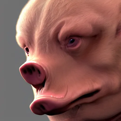 Prompt: human - pig hybrid, close up face, 8 k, hyperrealistic, trending on artstation