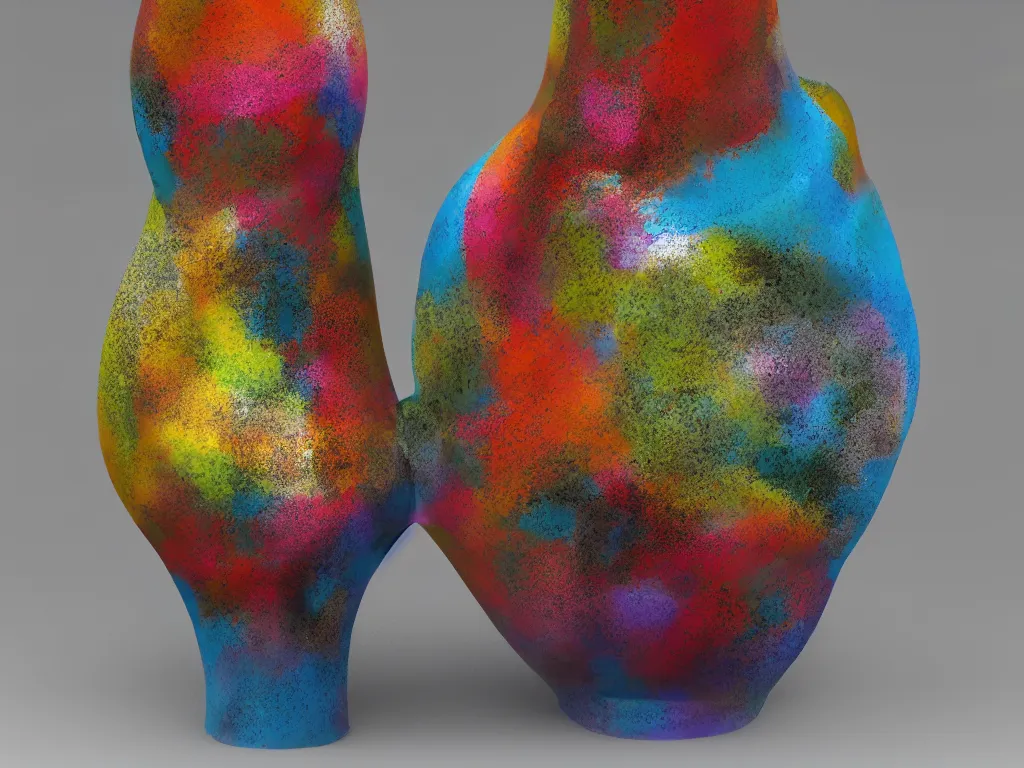 Prompt: a vase, thermoplastic - elastomer, abstract sculpture, retro - vintage, neo soul, mixed media with claymorphism, matte color palette, designed by artstationhq, retro, 3 - dimensional, gouache 3 d shading, tilt shift, low fi,