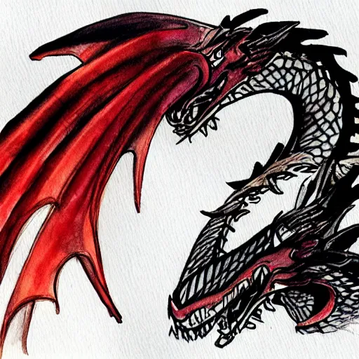 Image similar to dragon portrait sketch and watercolour