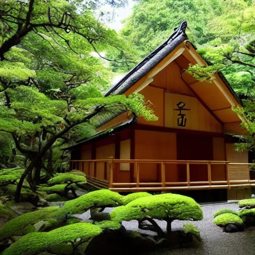 Image similar to very beautiful japanese house in the forest