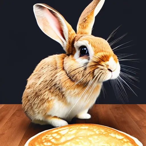 Prompt: a photorealistic photo of a pancake on top of a rabbit\'s head