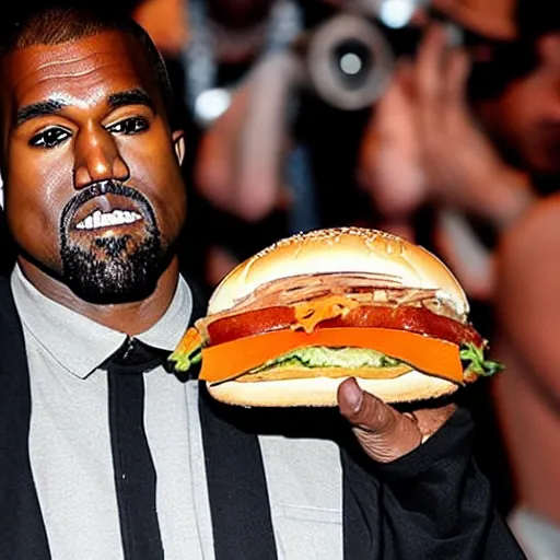 Image similar to kanye west holding a giant cheeseburger