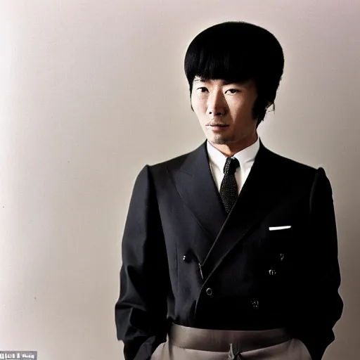 Image similar to A portrait of an A Japanese man with a black power hairstyle, photo made by Slim Aarons, award winning, closeup