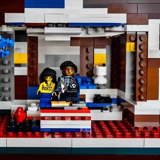 Prompt: 35 mm photo of lego recreation of OJ simpson trial with incredible detail w/ OJ Marcia Clark Ito etc... trending on artstation