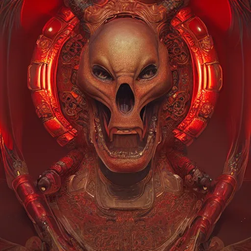 Image similar to The red alien, intricated traditional Chinese textures, rococo decorations, hyper detail, Unreal engine,Octane render, by Karol Bak