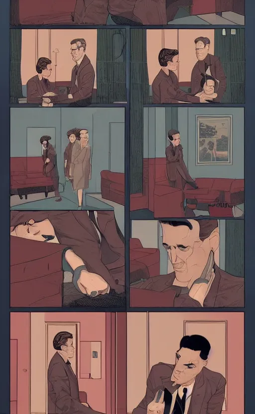 Image similar to Surreal Twin Peaks comic page of Dale Cooper in the Red Room by Tomer Hanuka