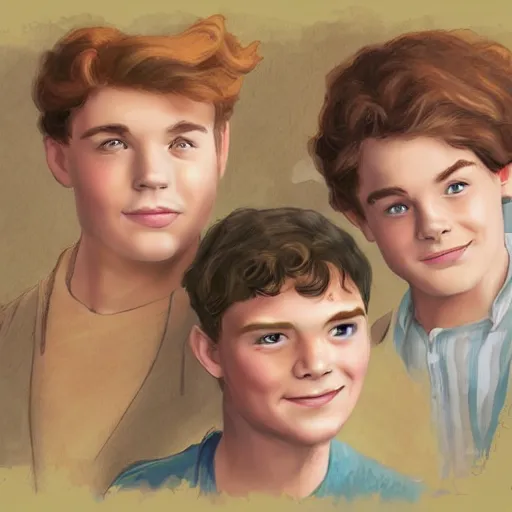 Image similar to Gilbert Blythe from anne with an e as college students, digital art