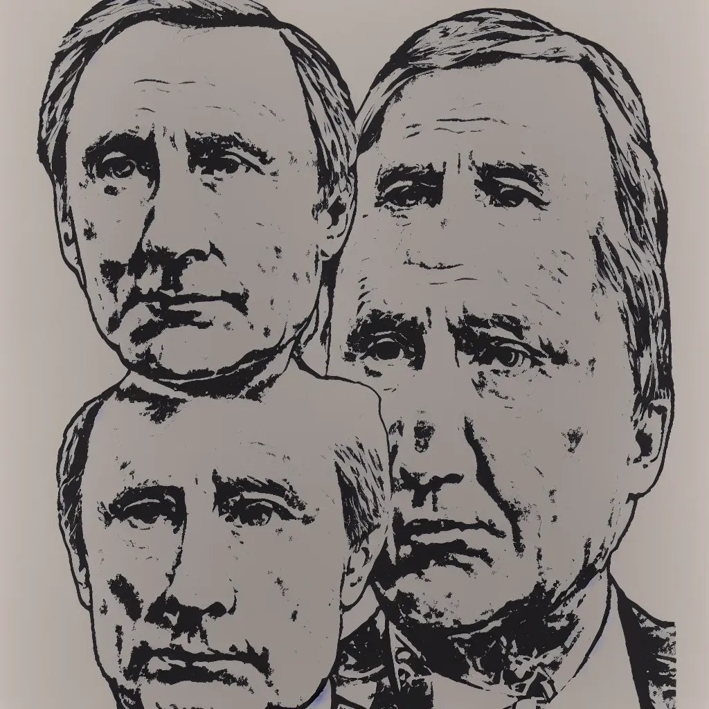 Prompt: individual silk screen portrait of putin by andy warhol