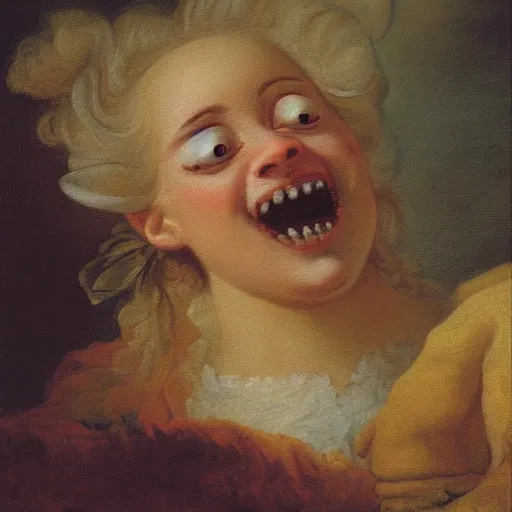 Prompt: helga pataki's teeth, painting by fragonard