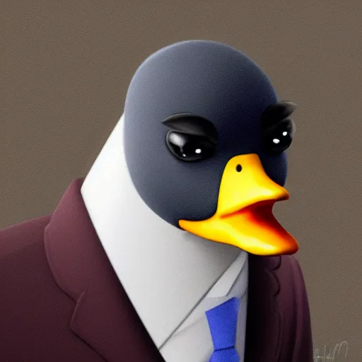 Prompt: a high detail photo of an antropomorphic duck wearing a suit, trending on artstation