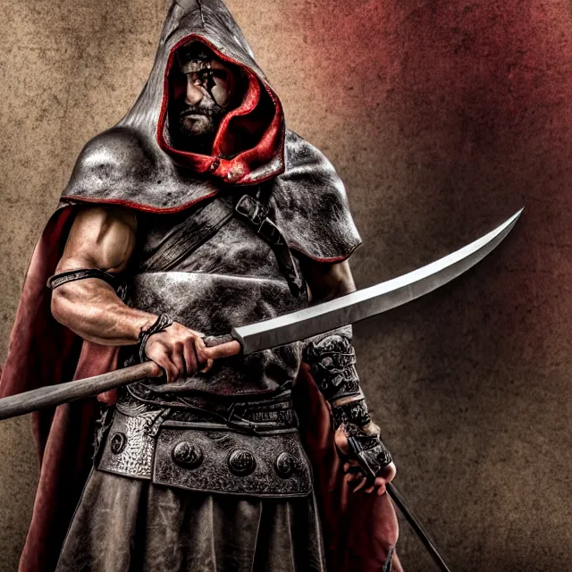 Image similar to warrior with big axe and executioner's hood, highly detailed, 8 k, hdr, smooth, sharp focus, high resolution, award - winning photo