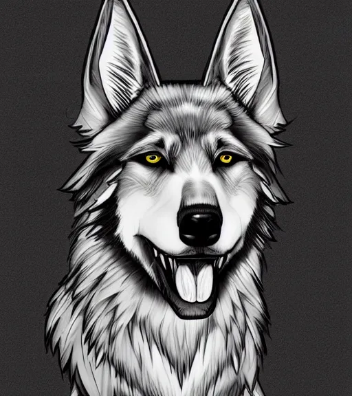 Prompt: furaffinity expressive stylized master furry artist digital line art painting portrait character study of the anthro male anthropomorphic german shepard fursona animal person wearing clothes tshirt and shorts