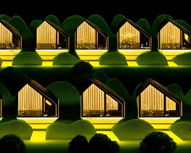 Image similar to connected ecovillage houses with solrarrofs - plant goddess high quality photo, microchip, artificial intelligence, bio - mechanical bio - luminescence, black wired cables, neurons, nerve cells, cinematic, rim light, photo - realistic, elegant, high detail, 8 k, masterpiece, high fashion, in the style of man ray