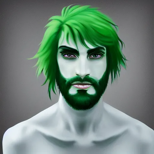 Prompt: portrait of a man with green hair, with eyes that look like a clock, trending on artstation