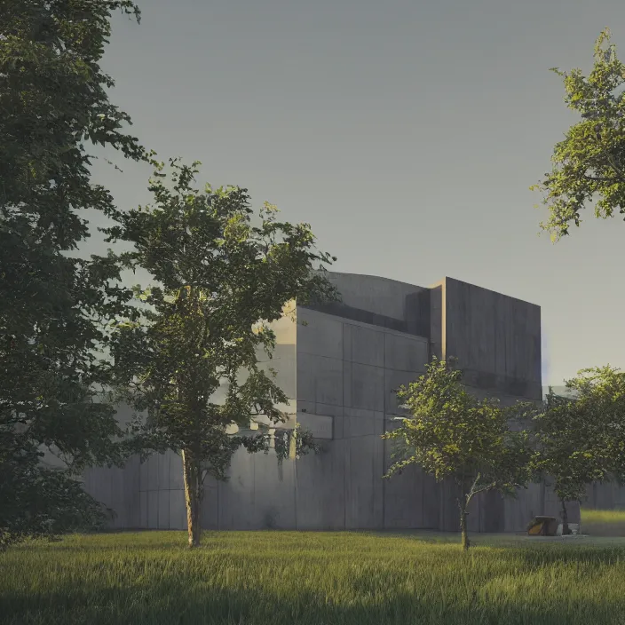 Image similar to a building in a serene landscape, octane render