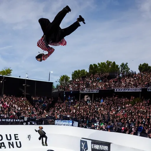 Prompt: bernie sanders skating in the x games backflip photography 4 k espn